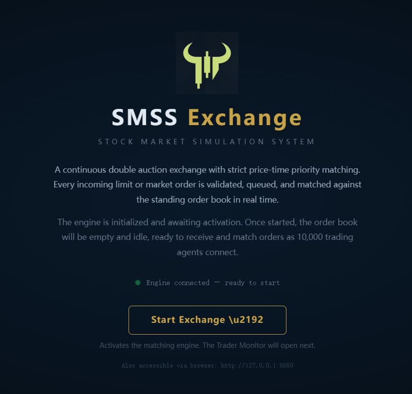 SMSS Exchange landing — engine connected, awaiting activation
