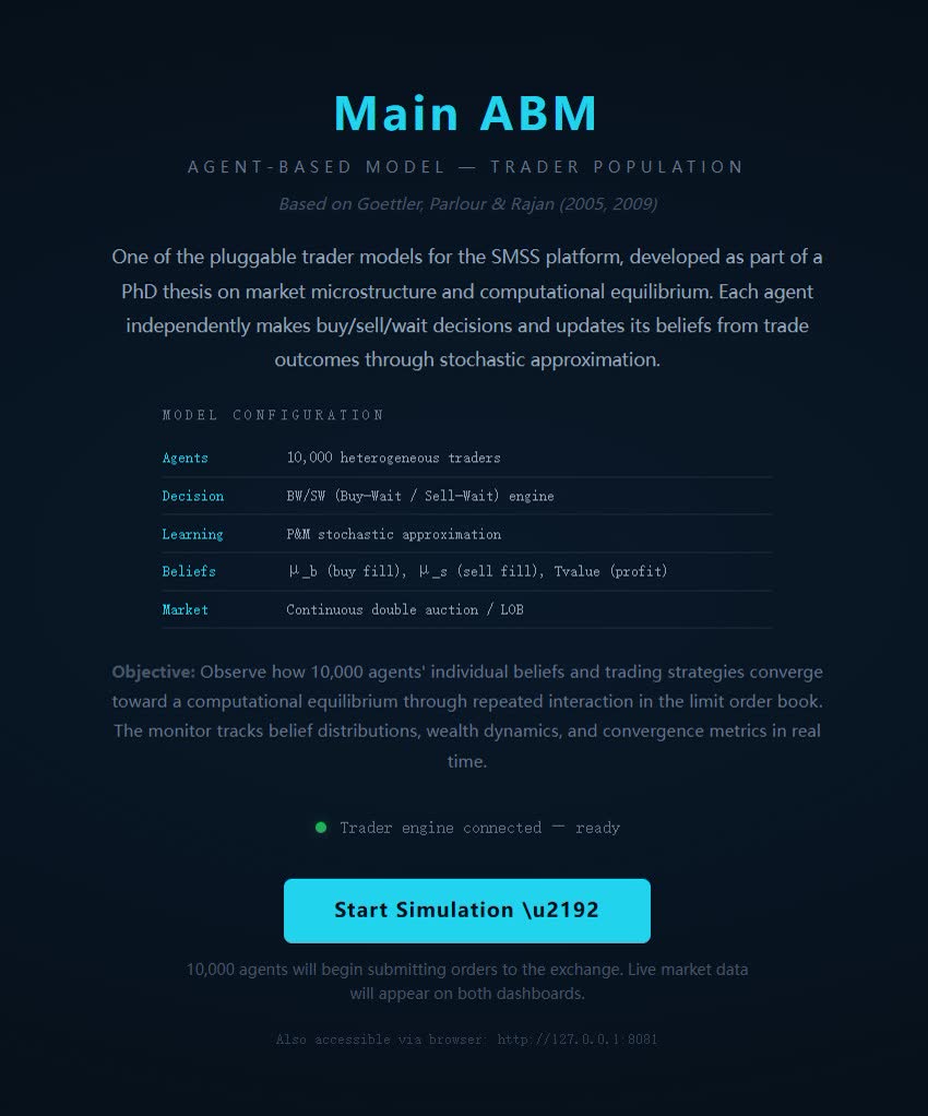 Main ABM landing — trader pool initialized, ready